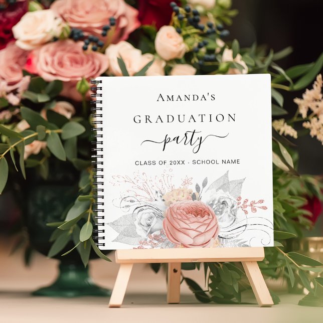 Guest book graduation rose gold floral silver (Creator Uploaded)