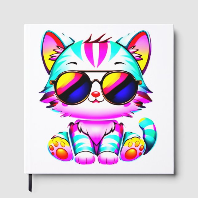 Guest Book...."Groovy Neon Cat Wall Art - Vibrant  Guest Book (Front)