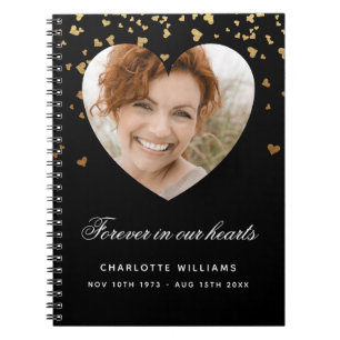 Guest book memorial black gold hearts photo