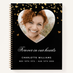 Guest book memorial black gold hearts photo