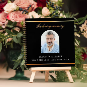Guest book memorial funeral black gold photo arch