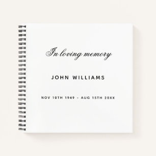 Guest book memorial funeral black white minimalist