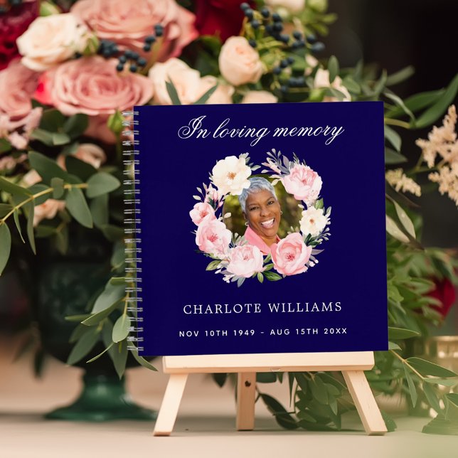 Guest book memorial funeral blue photo florals (Creator Uploaded)