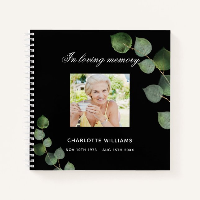 Guest book memorial funeral ecalyptus black (Front)