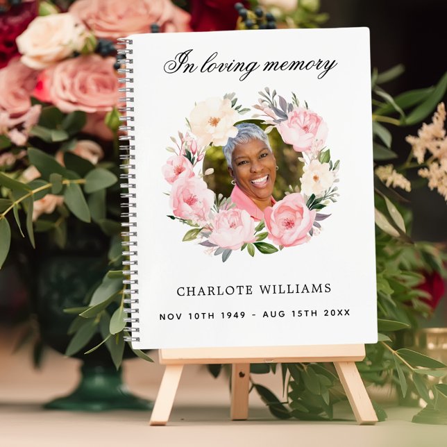 Guest book memorial funeral white photo florals (Creator Uploaded)