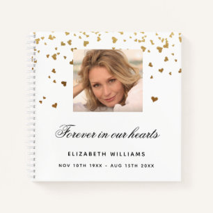 Guest book memorial photo white gold hearts