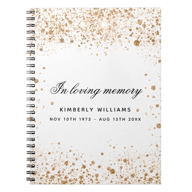 Guest book memorial white gold glitter name script (Front)
