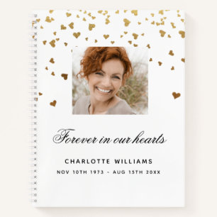 Guest book memorial white gold hearts photo