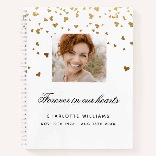 Guest book memorial white gold hearts photo (Front)