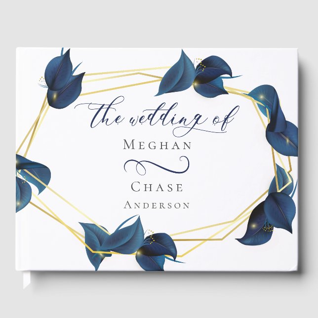 Guest Book Modern Deep Indigo Blue and Gold (Front)