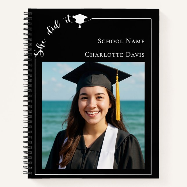 Guest book modern photo black Graduation Party (Front)