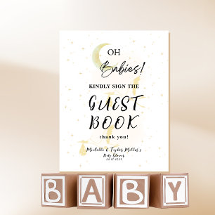 Guest Book Neutral Twin Storks Baby Shower  Pedestal Sign