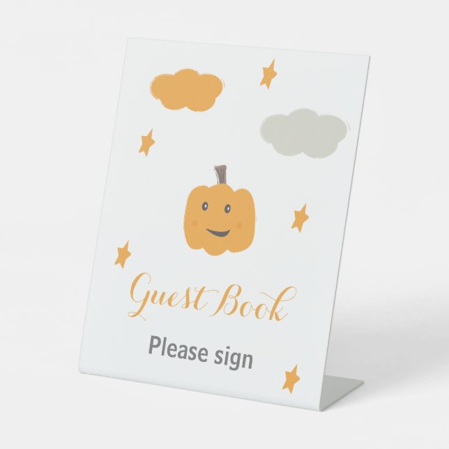 Guest Book Orange Our Little Pumpkin Birthday  Pedestal Sign (Front)