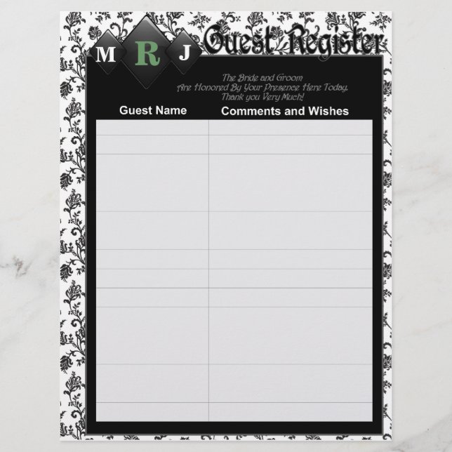 Guest Book Pages for Wedding Album (Front)