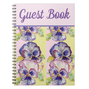 Guest Book Pansy Purple Flower Watercolour Art