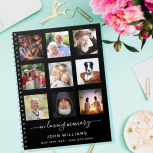 Guest book photo collage black memorial funeral