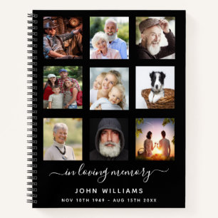Guest book photo collage black memorial funeral