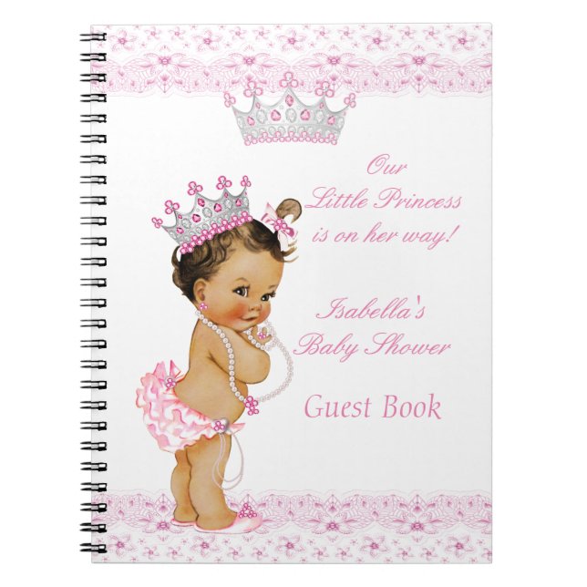Guest Book Princess Baby Shower Pink White (Front)
