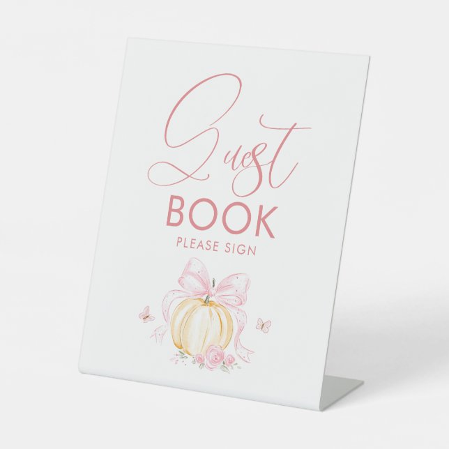 Guest Book Pumpkin Fall Baby Shower Table Sign (Front)