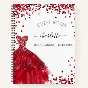 Guest book Quinceanera black red dress