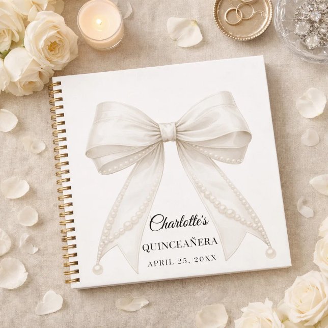 Guest book Quinceanera bow ivory white pearls (Creator Uploaded)