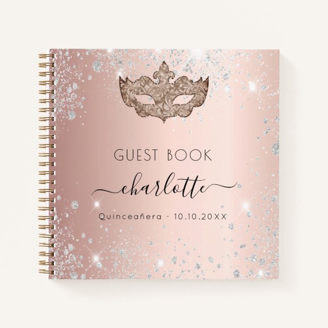 Guest book Quinceanera masquerade rose gold (Front)