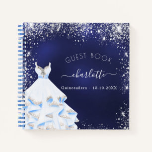 Guest book Quinceanera navy blue glitter dress 