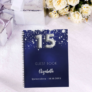 Guest book Quinceanera navy blue silver stars