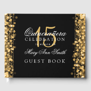 Guest Book Quinceanera  Party Sparkles Gold