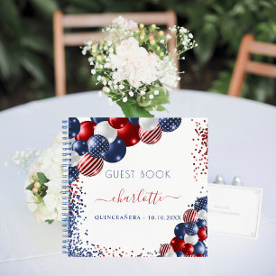 Guest book Quinceanera patriotic red white blue 