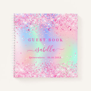 Guest book Quinceanera pink holographic