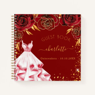 Guest book Quinceanera red gold white dress 