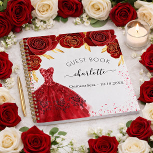 Guest book Quinceanera red white glitter dress