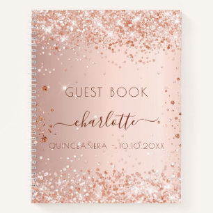 Guest book Quinceanera rose gold blush sparkles