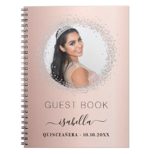 Guest book Quinceanera rose gold silver photo