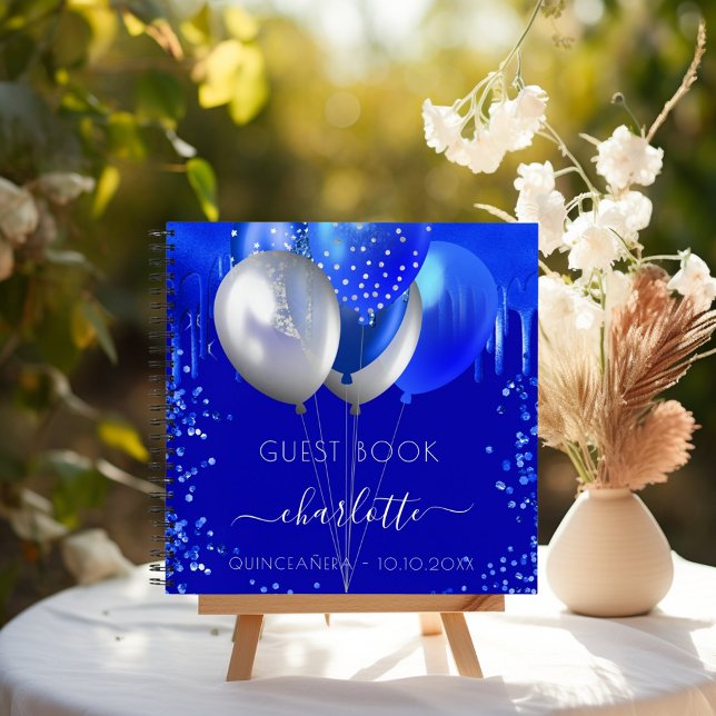 Guest book Quinceanera royal blue drips balloons (Creator Uploaded)