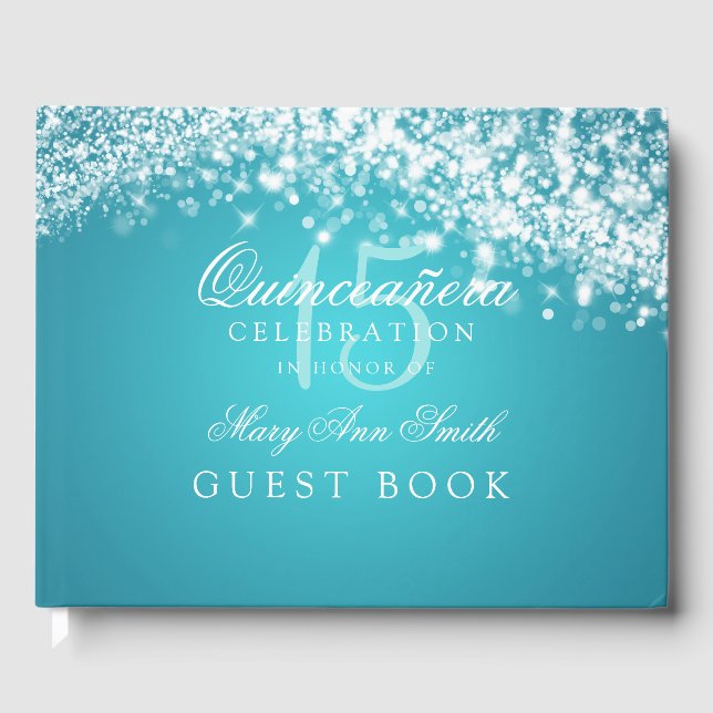 Guest Book Quinceanera Sparkling Wave Turquoise (Front)
