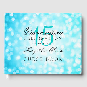 Guest Book Quinceanera Turquoise Bokeh Lights