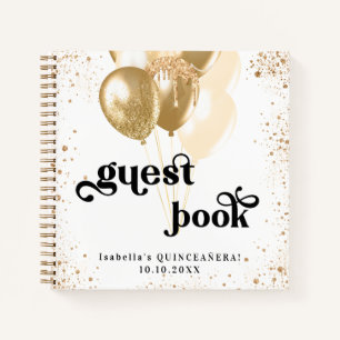 Guest book Quinceanera white gold balloons name
