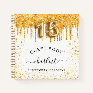 Guest book Quinceanera white gold glitter drips
