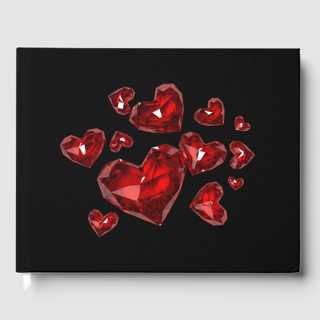 Guest Book-Red Jewelled Hearts Guest Book (Front)