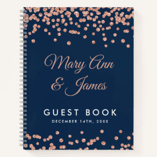 Guest book Rose Gold Glitter Confetti Navy Blue