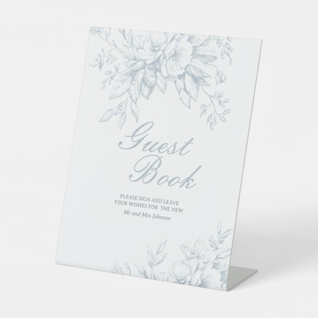 Guest Book Sign Floral Blue Toile Wedding  (Front)