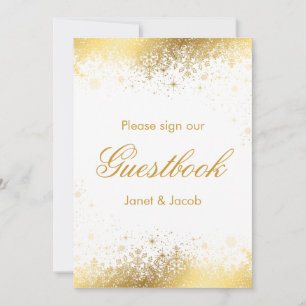 Guest Book Sign - Stylish White and Gold Snowflake