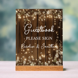 Guest Book Signing Wood String Lights Acrylic Sign