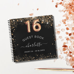 Guest book Sweet 16 black gold glitter name