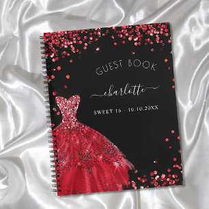 Guest book Sweet 16 black red glitter dress