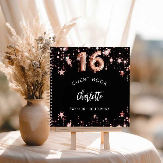 Guest book Sweet 16 black rose gold stars (Creator Uploaded)
