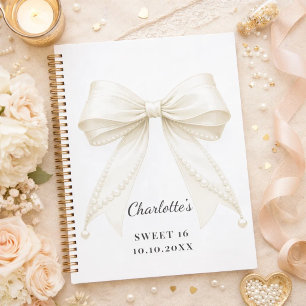 Guest book Sweet 16 bow ivory pearls