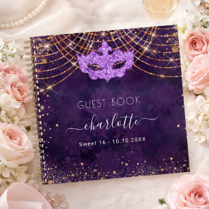 Guest book Sweet 16 masquerade purple gold